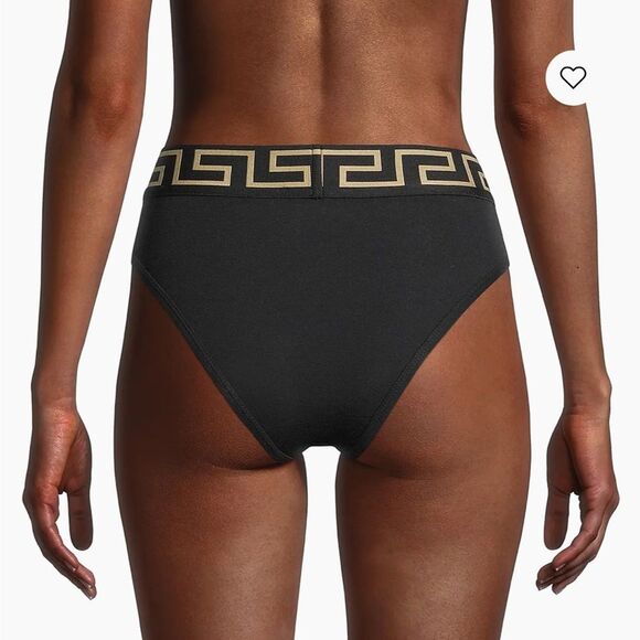 NWT XS Versace Black Greca High-Rise Briefs Panties Cotton - Size: 1 (X-Small) - Picture 13 of 13